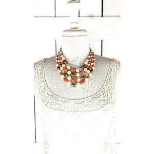 Vintage chunky tiered layered bead chain multi strand necklace
